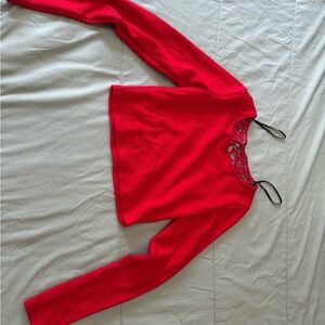 Red Long Sleeve Crop Top